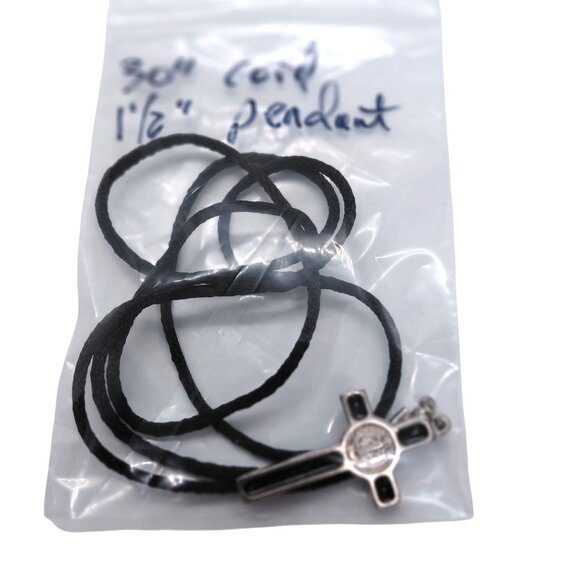 Black enameled Catholic St Benedict cross on cord - Picture 5 of 5